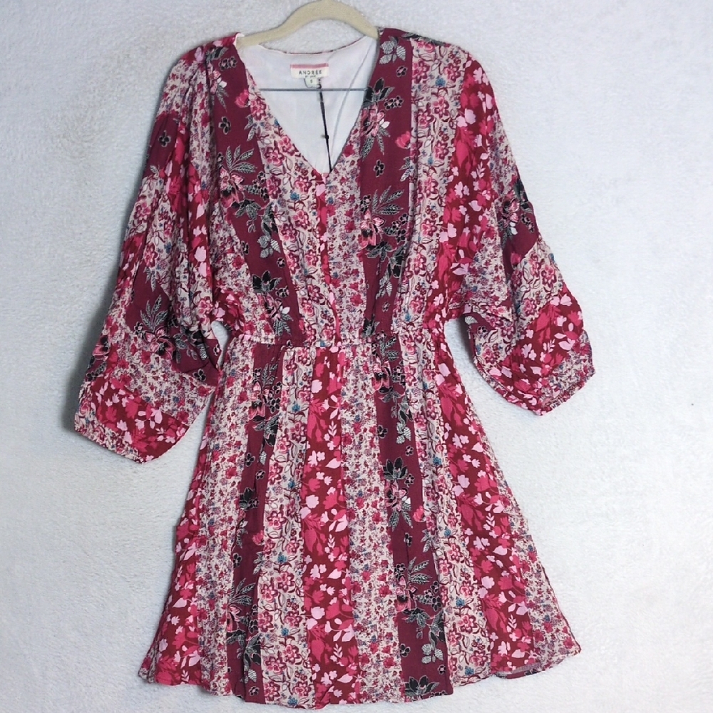 Andree Womens‎ Pink Magenta Floral Long Sleeve Mini Dress Size S